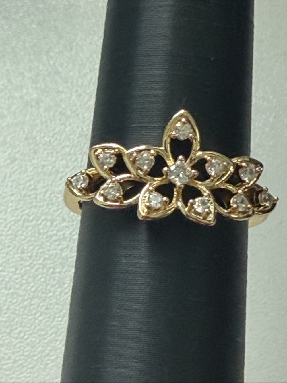 Gold Floral Crystal Accent Ring for Women